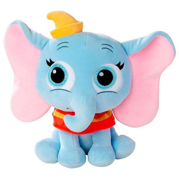 Peluche Dumbo Disney Doorables de 25 cm vue de face avec ses grandes oreilles roses et son regard doux