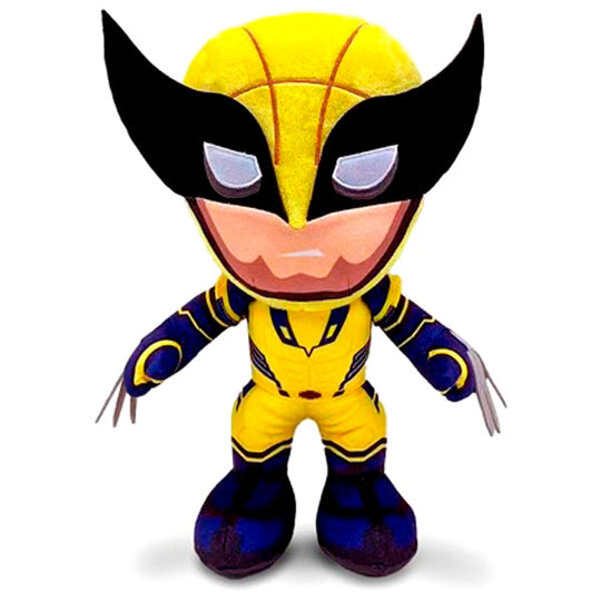 Peluche Wolverine X-Men Marvel de 25cm par SIMBA, vue de face avec détails du costume et griffes.