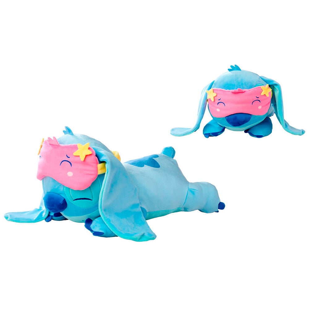 Peluche Stitch endormi de profil montrant sa texture douce et son design réaliste signé SIMBA
