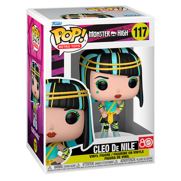 Vue latérale de la figurine Funko POP Monster High Cleo De Nile, mettant en valeur les accessoires et la finition vinyle