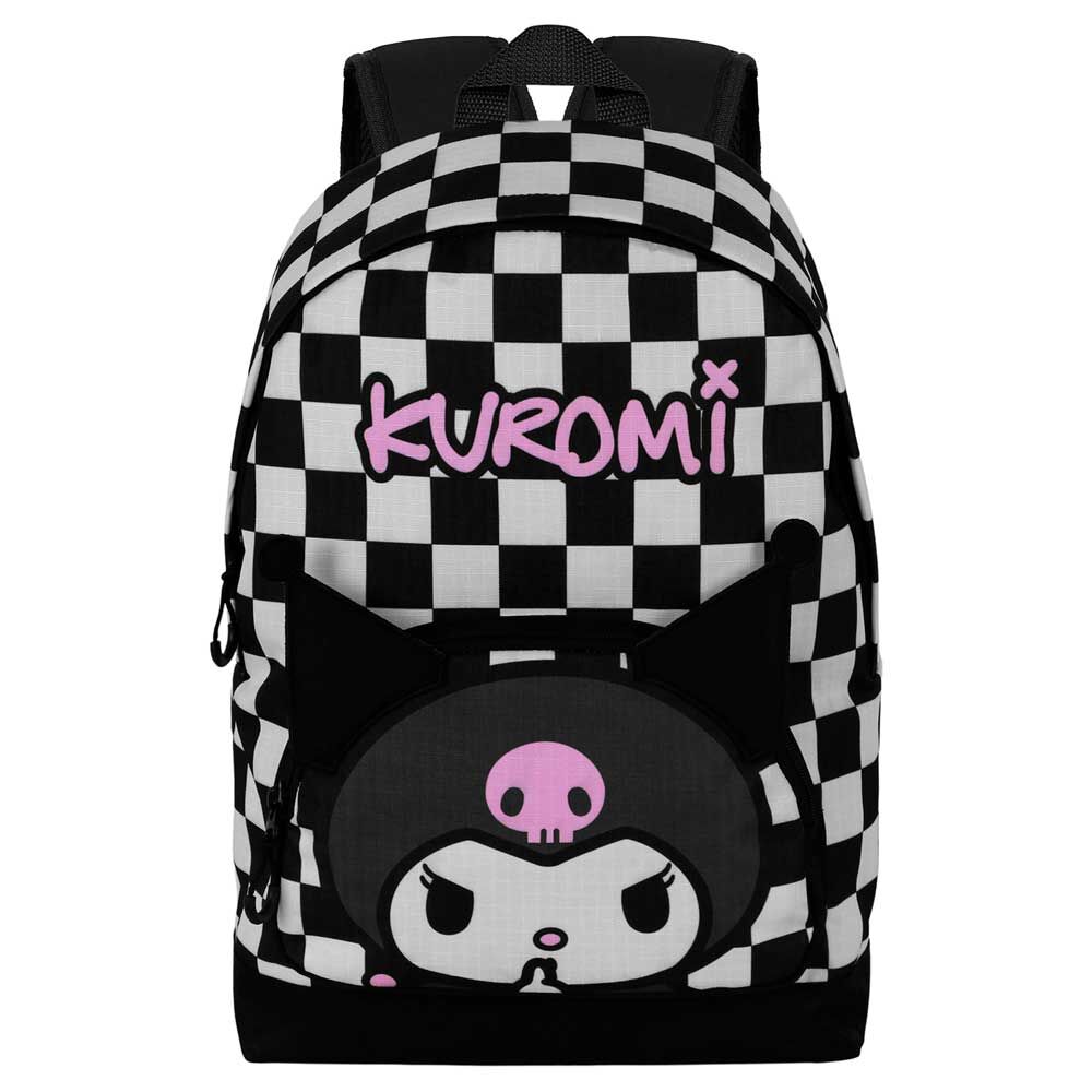 Vue avant du sac à dos Kuromi Hello Kitty 44 cm avec design coloré et logo KARACTERMANIA