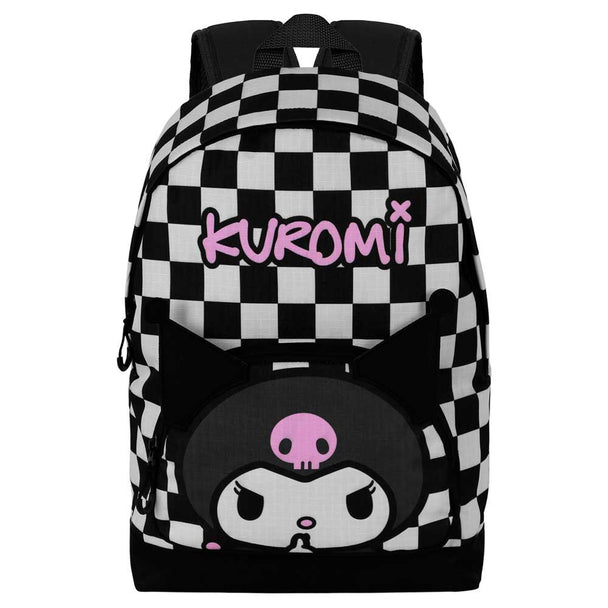 Vue avant du sac à dos Kuromi Hello Kitty 44 cm avec design coloré et logo KARACTERMANIA
