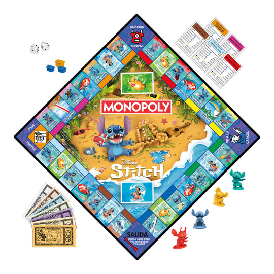 Pions de jeu représentant les personnages Disney Stitch, prêts à jouer