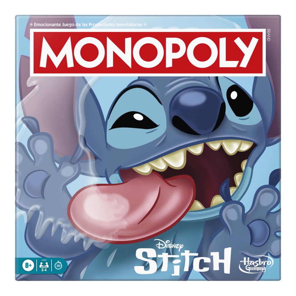 Boîte du jeu Monopoly Disney Stitch en version espagnole avec logo HASBRO visible