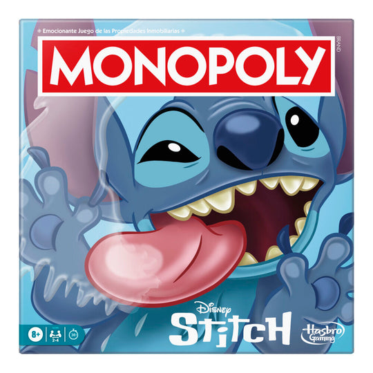 Boîte du jeu Monopoly Disney Stitch en version espagnole avec logo HASBRO visible