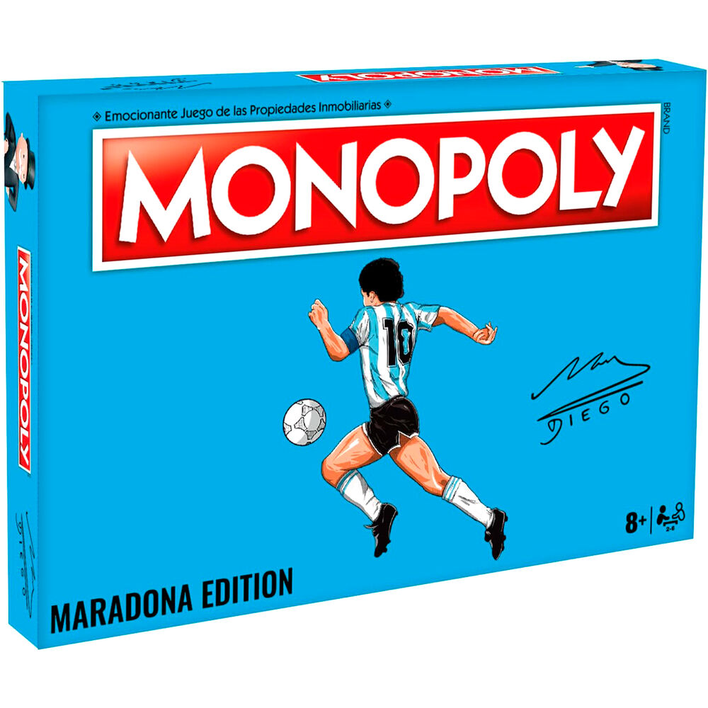 Boîte du jeu Monopoly édition Maradona en version espagnole par HASBRO avec illustrations de football