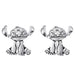 Boucles d'oreilles Stitch en argent plaqué avec détails 3D sur fond blanc, vue de face