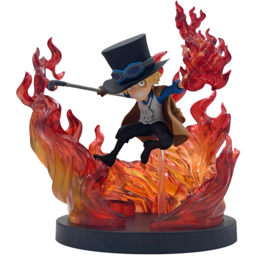 Figurine Sabo One Piece de 13cm vue de face avec détails précis et couleurs vives, produit officiel BANPRESTO.