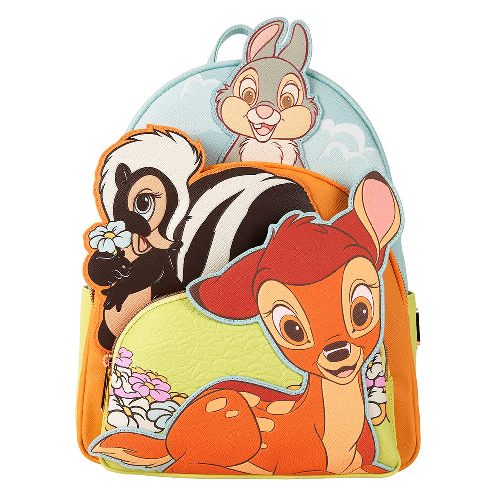 Vue avant du sac à dos Loungefly Disney Bambi avec détails rose gold et poches zippées