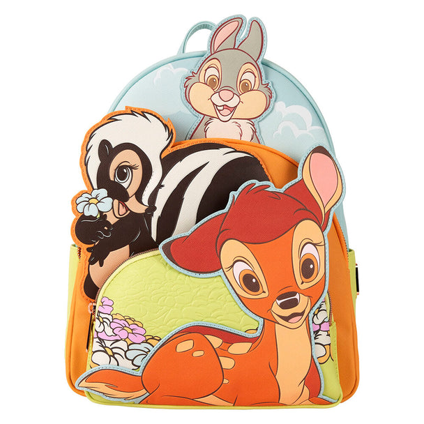 Vue avant du sac à dos Loungefly Disney Bambi avec détails rose gold et poches zippées