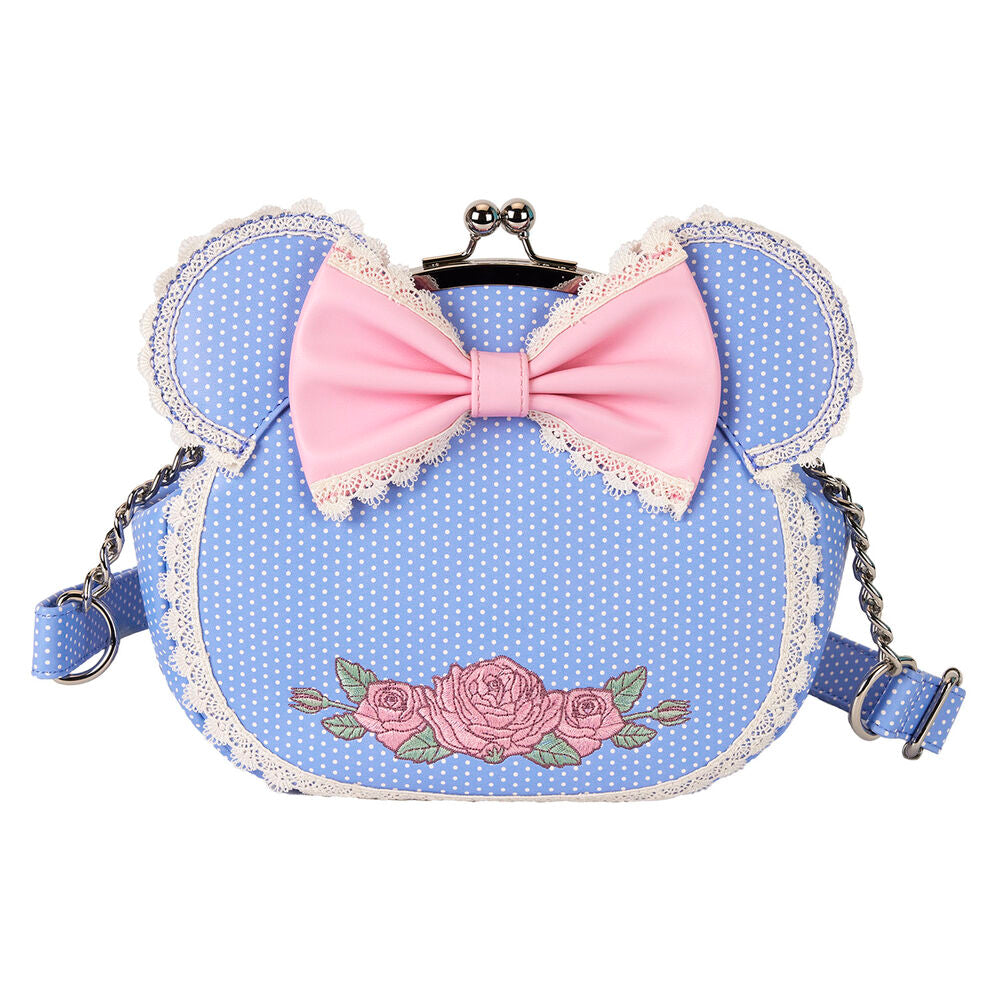 Détail des finitions argentées métalliques sur le sac à épaule Disney Minnie Floral
