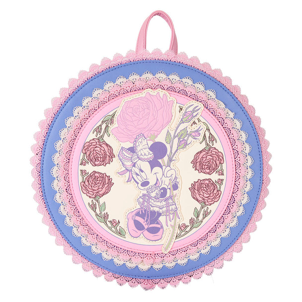 Zoom sur la sangle ajustable rembourrée avec imprimé à pois et dentelle du sac Minnie Floral