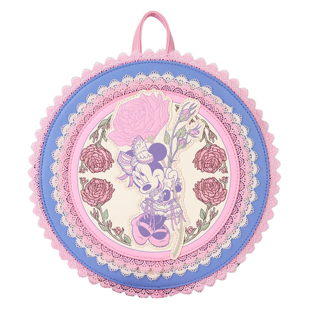Détail des appliqués et broderies florales sur le sac à dos Minnie Floral Disney Loungefly