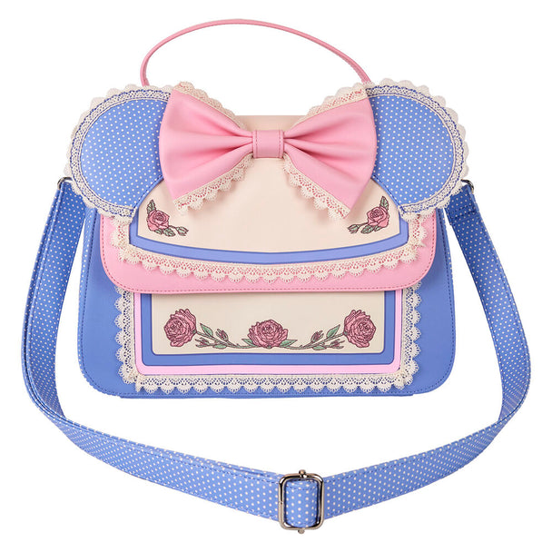 Vue de face du sac à épaule Loungefly Disney Minnie Floral en cuir synthétique avec motifs floraux et nœuds 3D