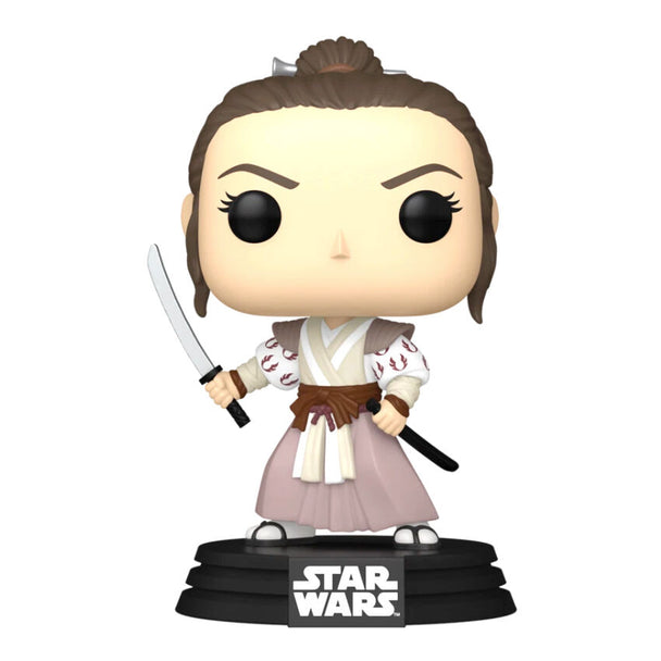Gros plan sur la figurine POP Rey en vinyle avec design unique et finition soignée