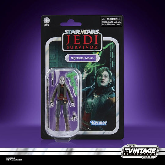 Vue rapprochée de la figurine articulée Nightsister Merrin avec poignard dans la main