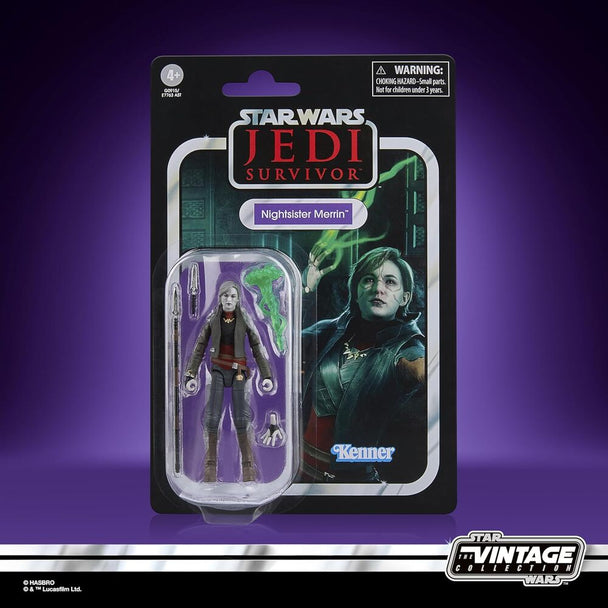 Vue rapprochée de la figurine articulée Nightsister Merrin avec poignard dans la main