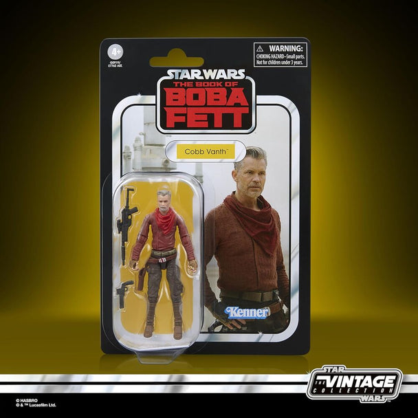 Gros plan sur la tête détaillée de la figurine Cobb Vanth de HASBRO avec casque et expression réaliste