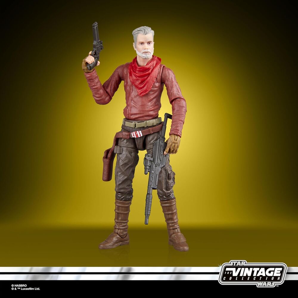 Ensemble complet avec la figurine Cobb Vanth et ses deux blasters sur fond neutre blanc