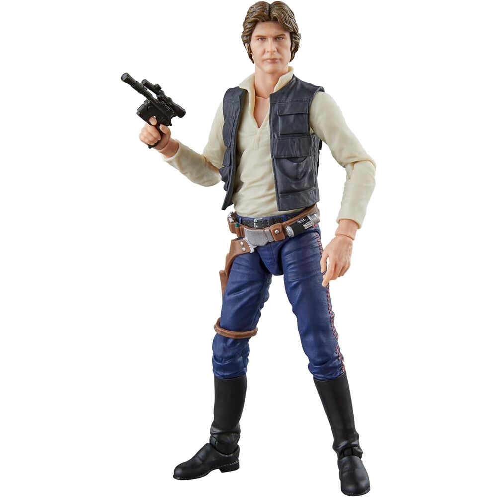 Figurine articulée Han Solo 15cm de la Black Series Star Wars A New Hope vue de face avec son blaster