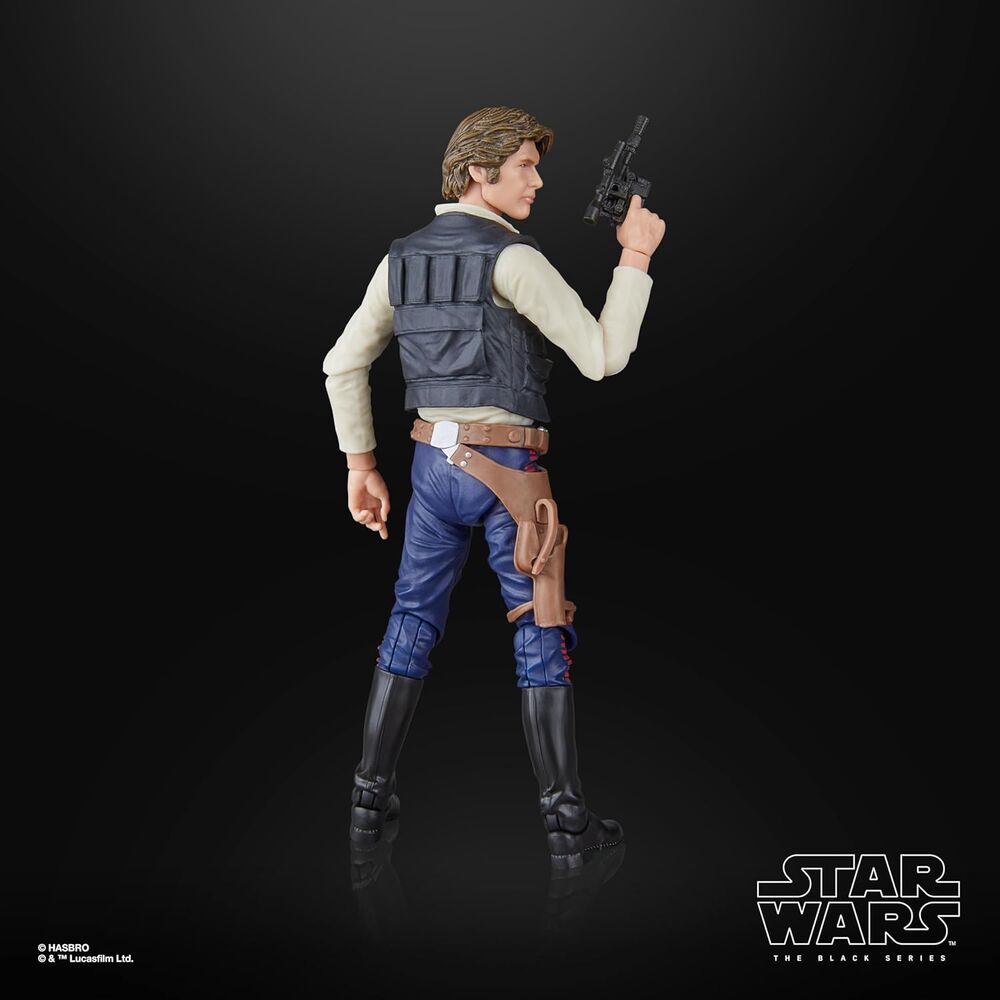 Figurine Han Solo 15cm posée sur un socle avec logo Star Wars Black Series