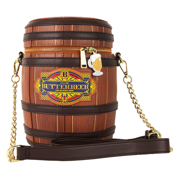 Sac épaule Loungefly Harry Potter Butterbeer vue avant avec logo détaillé et couleurs vives