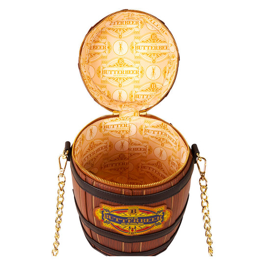 Vue latérale du sac épaule Butterbeer Loungefly mettant en valeur la bandoulière ajustable