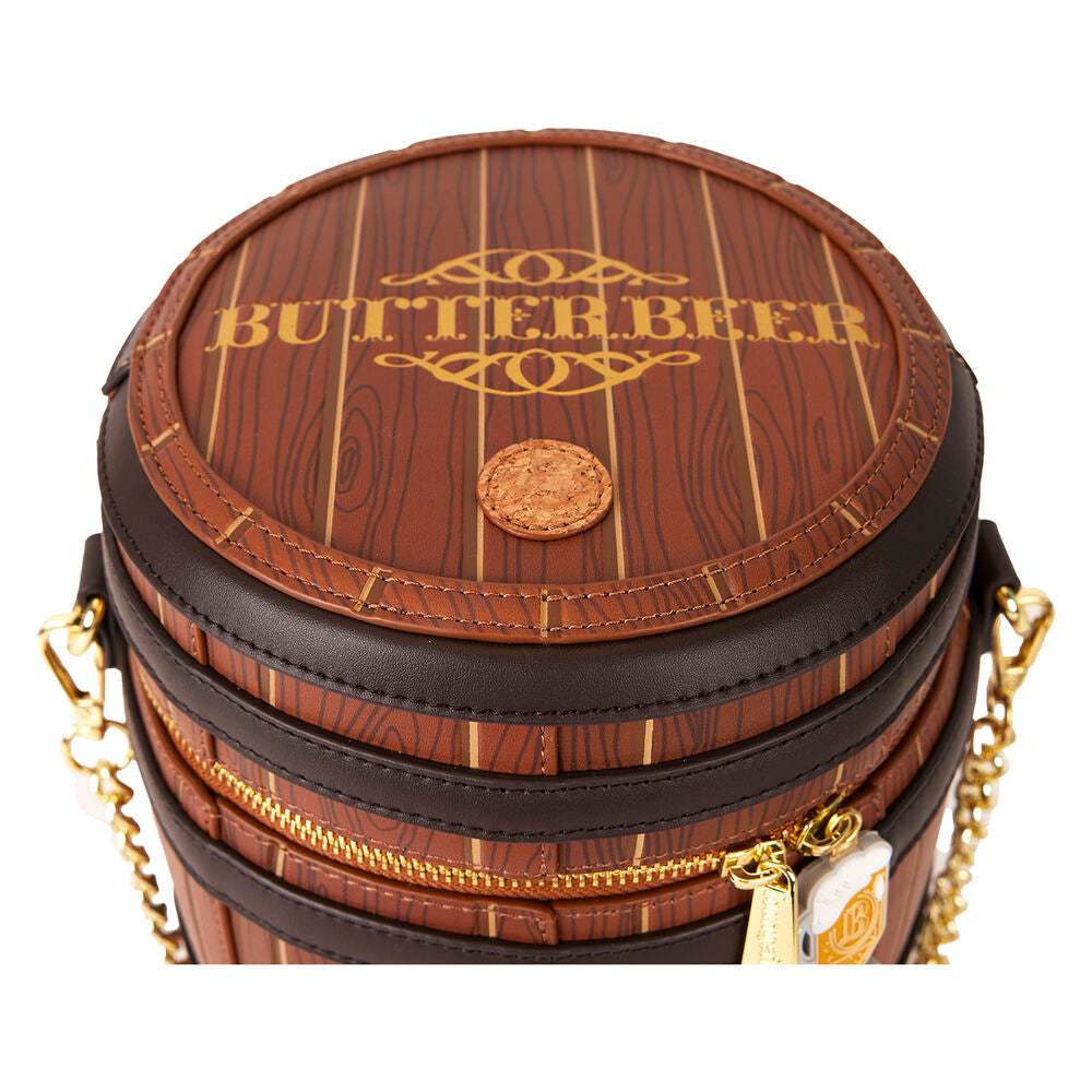 Présentation du sac Harry Potter Butterbeer Loungefly avec accessoires assortis pour fans
