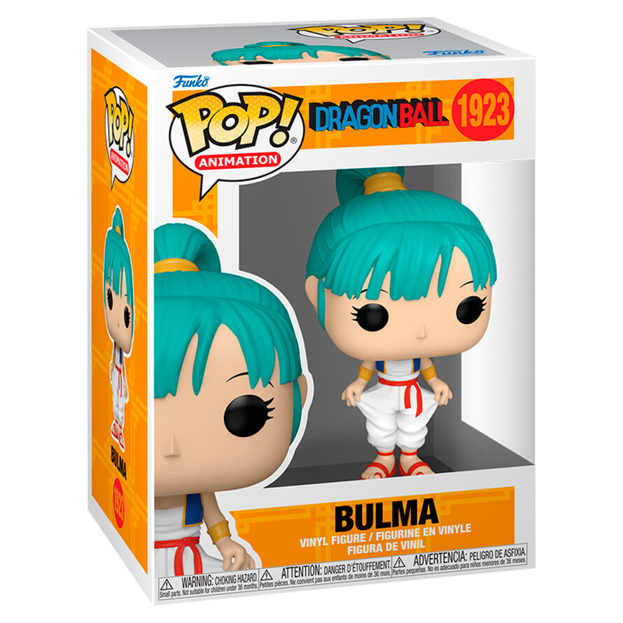 Vue détaillée de la figurine Funko POP Bulma Dragon Ball avec ses couleurs vives et son design fidèle