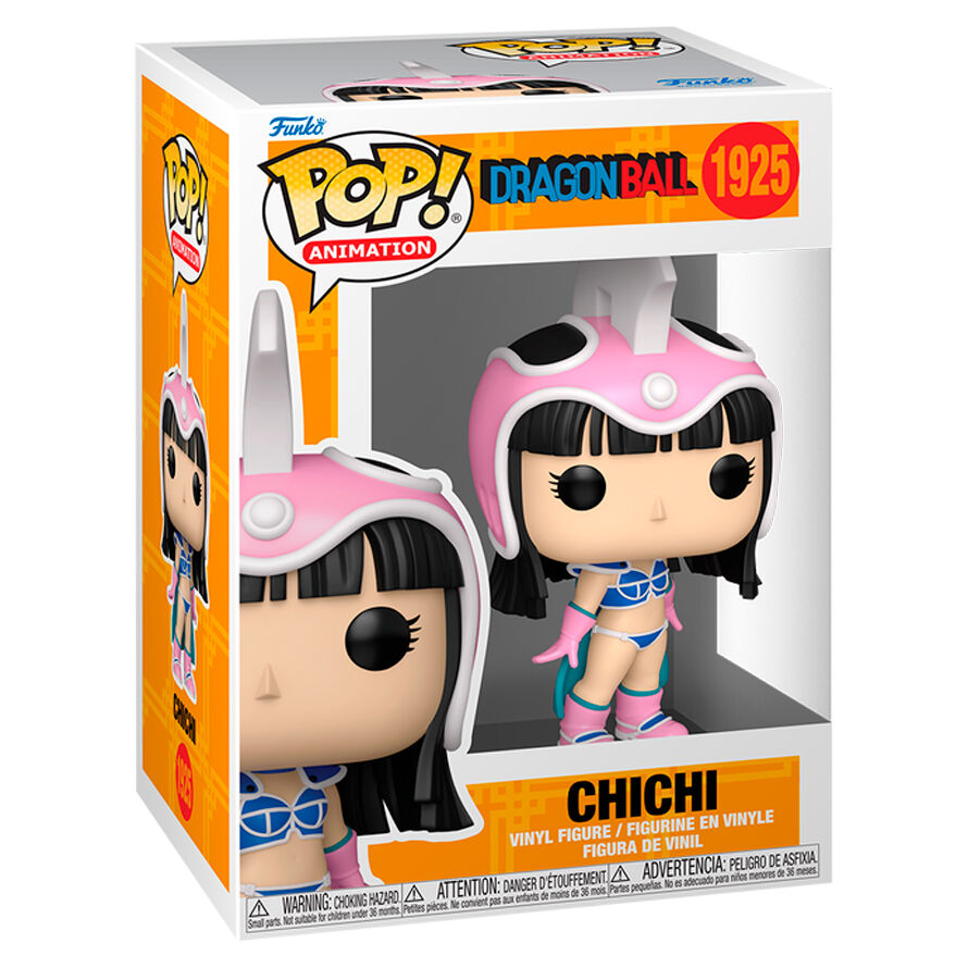 Vue rapprochée de la figurine Funko POP Chichi Dragon Ball montrant les détails du visage et des vêtements