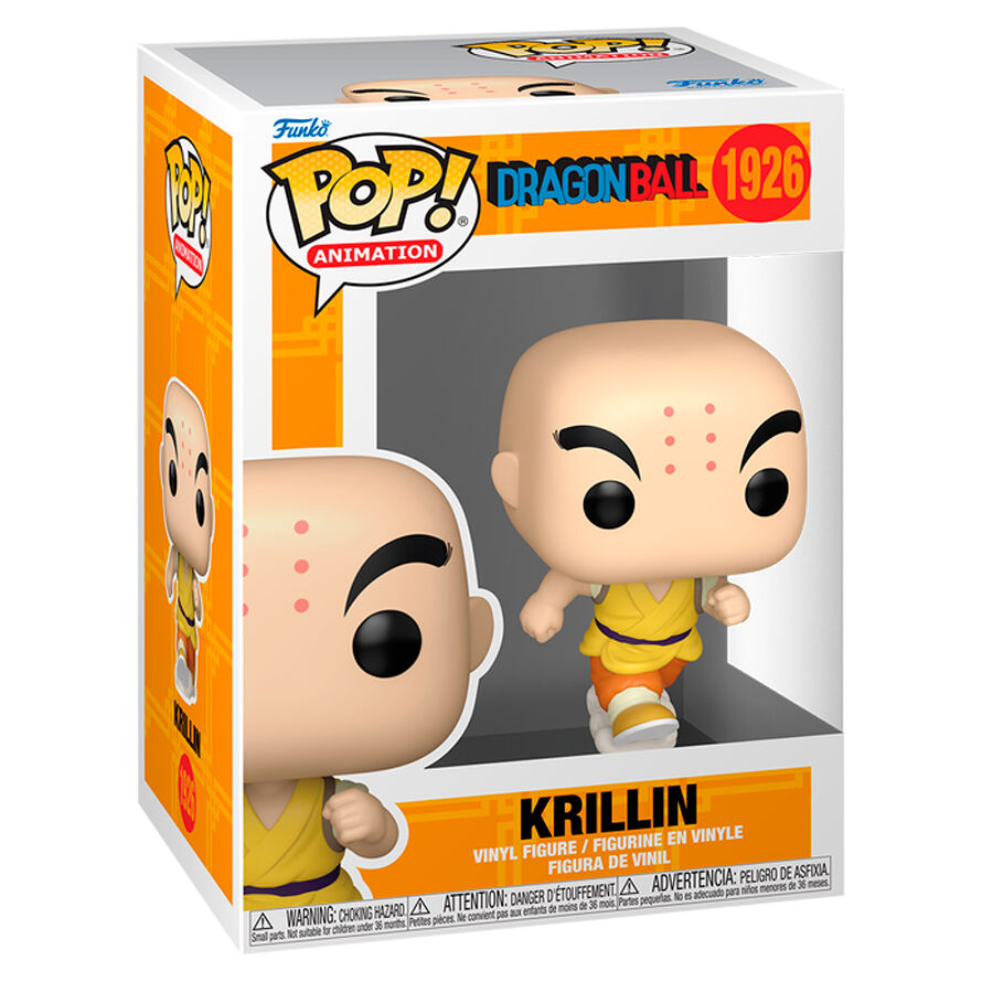 Vue rapprochée de la figurine Funko POP Krillin Dragon Ball montrant les détails du visage et costume