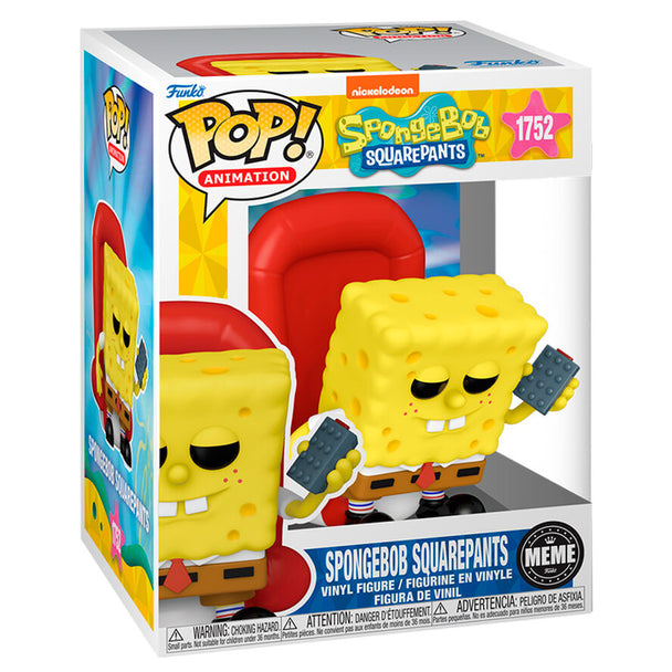 Figurine POP Premium FUNKO SpongeBob SquarePants debout sur fond blanc, hauteur 11,6 cm
