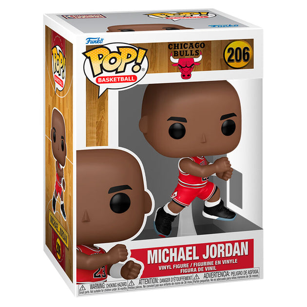 Vue rapprochée de la figurine Funko POP Michael Jordan avec détails précis sur le maillot et le visage.