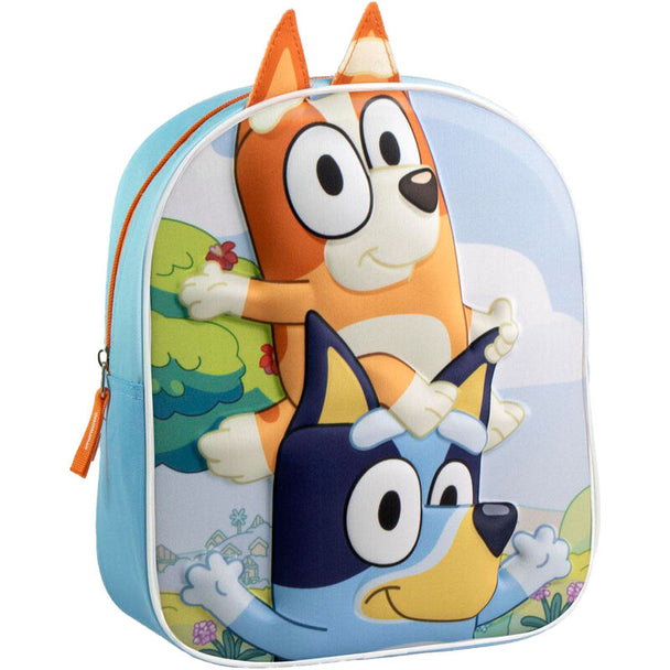Sac à dos 3D Bluey 28 cm vue de face avec design coloré et détails en relief pour enfants