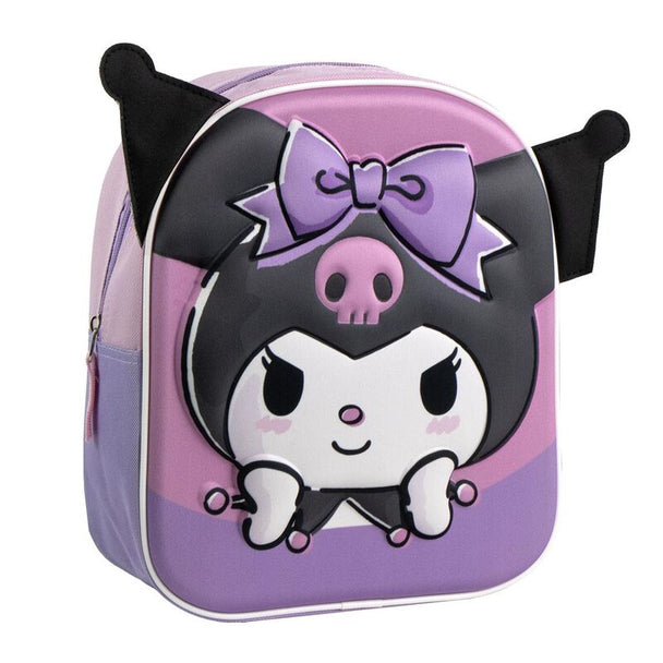 Sac à dos Hello Kitty Kuromi 3D de 28 cm en polyester et EVA, vue avant avec détails colorés
