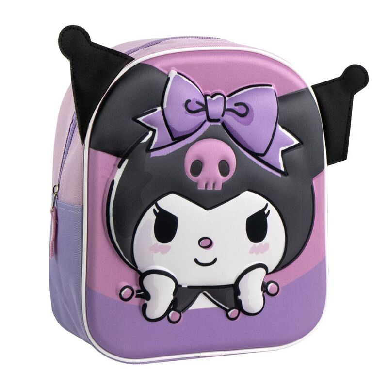 Sac à dos Hello Kitty Kuromi 3D de 28 cm en polyester et EVA, vue avant avec détails colorés
