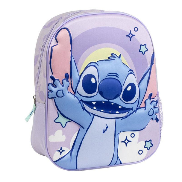 Sac à dos Disney Stitch 3D CERDÁ en polyester et EVA, dimensions 25x31x10cm, vue de face colorée et détaillée