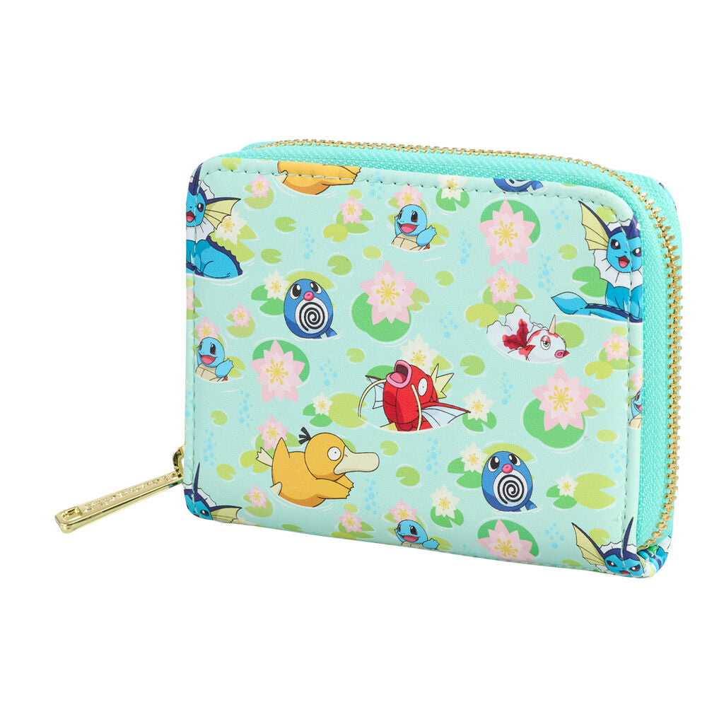 Photo du portefeuille Loungefly Pokémon Water Type ouvert montrant la qualité des finitions et le design intérieur