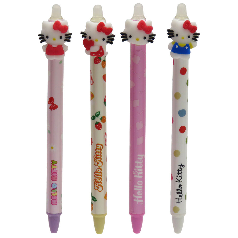 Stylo Hello Kitty rétractable avec encre bleue gel, vue de côté sur fond blanc