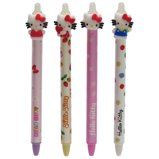 Stylo Hello Kitty rétractable avec encre bleue gel, vue de côté sur fond blanc