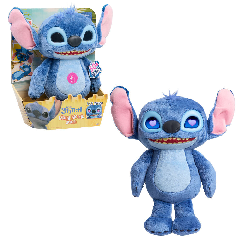 Peluche interactive Stitch Disney vue de face avec yeux LED allumés