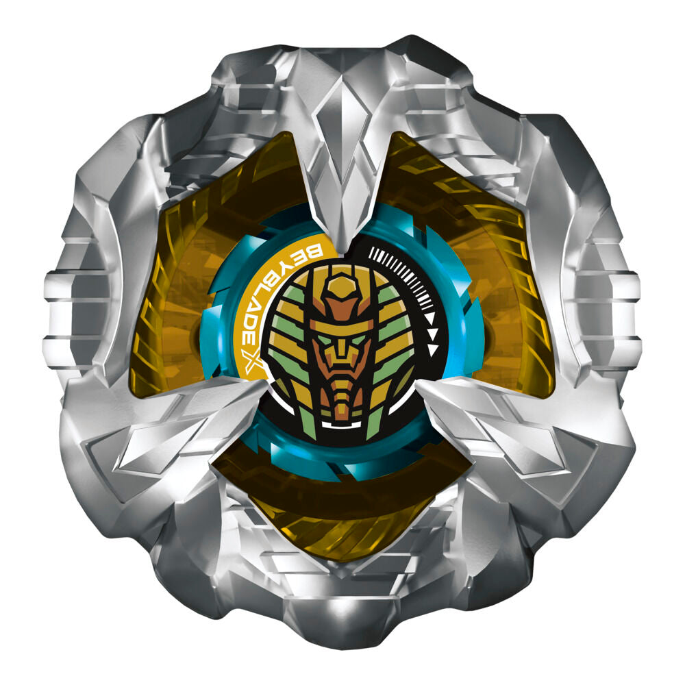 Toupie Beyblade X Cowl Sphinx prête à être lancée sur l'arène de jeu