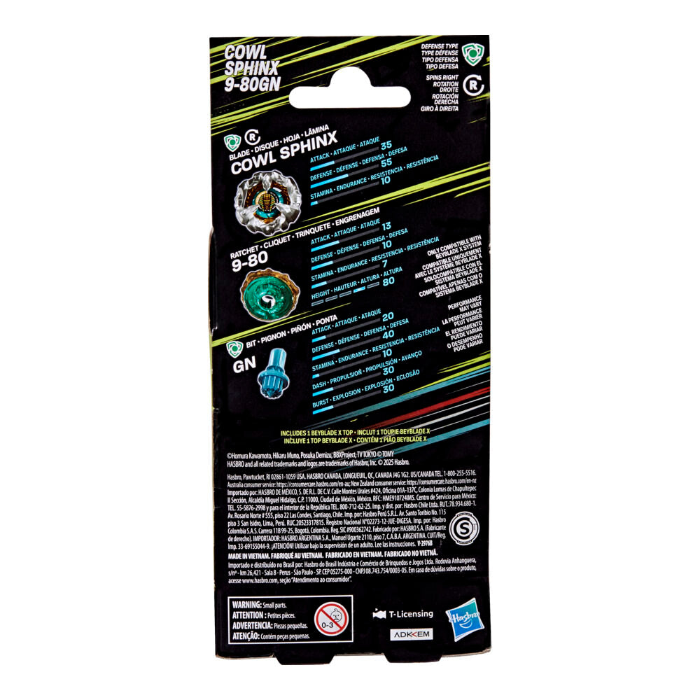 Accessoires inclus avec le Beyblade X Cowl Sphinx 9-80GN pour un jeu complet
