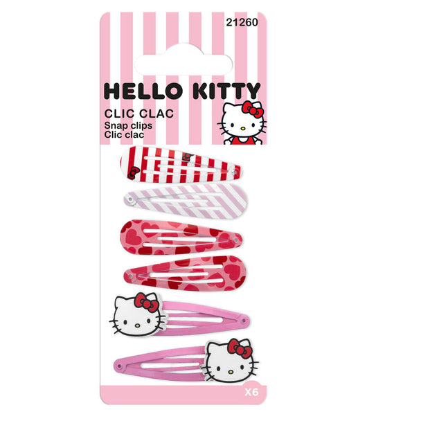 Pack de 4 épingles à cheveux Hello Kitty SANRIO avec motifs colorés et design kawaii, parfait pour accessoiriser votre coiffure.