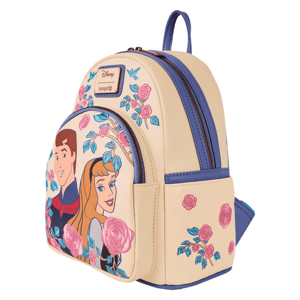 Vue latérale du sac à dos Loungefly en cuir synthétique avec bretelles ajustables et poche latérale