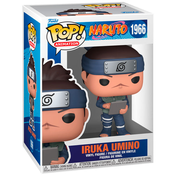 Vue rapprochée de la figurine Iruka Umino Funko POP en vinyle avec détails soignés et emballage collector