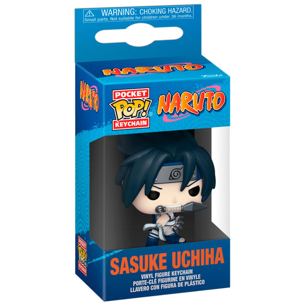 Porte-clés Funko Pocket POP représentant Sasuke Uchiha avec son costume emblématique et expression sérieuse