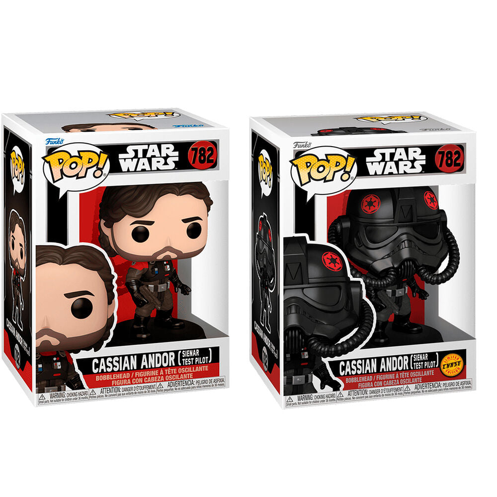 Figurine Funko POP Cassian Andor Sienar Test Pilot Star Wars vue de face dans sa boîte cadeau