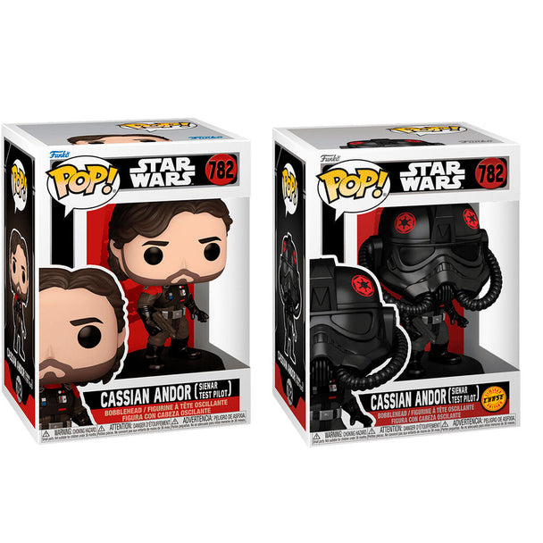 Figurine Funko POP Cassian Andor Sienar Test Pilot Star Wars vue de face dans sa boîte cadeau