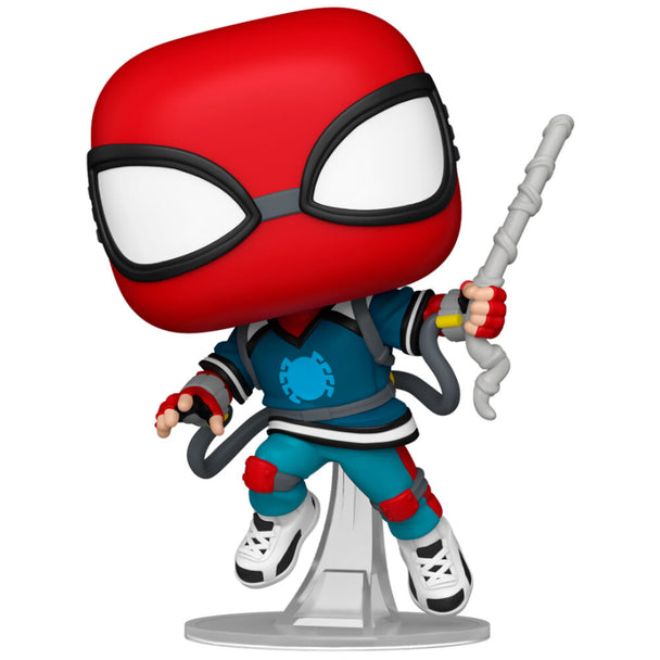 Figurine Funko POP Spider-Man en costume homemade vue de face, 9 cm, sur fond blanc